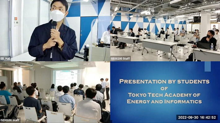 Hybrid students session delivered from Innovation Hall and Midorigaoka Hall on Ookayama Campus