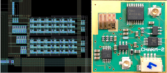 Figure 3. Screen shot of CAD layout for the circuit and photograph of circuit board.
