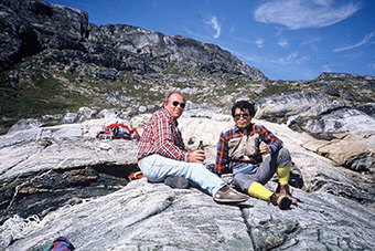 Conducting geological survey in the Isua Greenstone Belt, Greenland in 1993